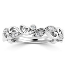 Vintage 1/10CT Simulated Diamond Leaf Eternity Wedding Band White Gold Plated - £61.57 GBP