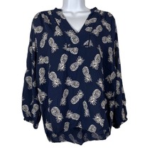 LOFT Outlet Womens Blouse Size Small Blue Pineapple Print Three Quarter Sleeve - £9.17 GBP
