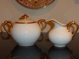 Vintage Limoges Havilland Lovely Gold And White Porcelain Creamer And Sugar Bowl - £77.87 GBP