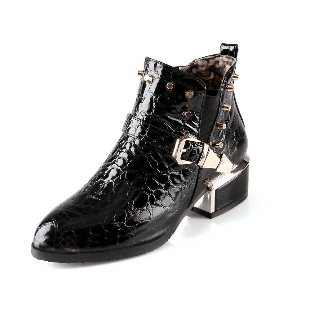 Women Boots Autumn Winter New  Fashion Patent-leather Zip Pointed Toe Ankle Boot - £99.61 GBP