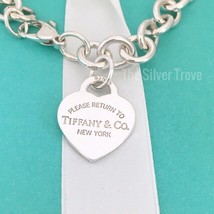 Large 8.75" Please Return to Tiffany & Co Silver Heart Tag Charm Bracelet - £310.94 GBP