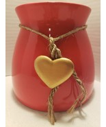 RED CERAMIC FLOWER POT with GOLD HEART CHARM - VALENTINES DAY - 6&quot; HUXLEY - £11.74 GBP