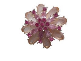 Costume Silver Pink &quot;Rhinestone&quot; floral Brooch Pin Jewelry - $224.81 MXN
