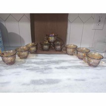 Nine (9) Vintage Indiana Marigold Carnival Glass Harvest Grape Punch Cups - $49.50
