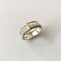 Unique double sterling silver ring with gold accent, Modern minimalist ring - £220.33 GBP