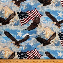 Cotton Soaring Eagles American Flags USA Stars Fabric Print by the Yard D305.42 - $16.95