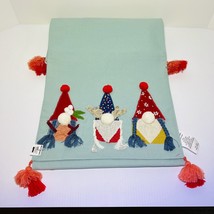 Christmas Table Runner Holiday Blue Teal Embroidered Gnomes 13 In X 72 In Poms - £39.11 GBP