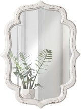 Farmhouse Wood Quatrefoil Small Mirror, Vintage Scalloped Wall Mirror Decorative - $37.94