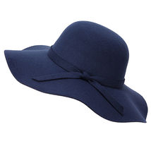 Women Wide Brim Floppy Warm Wool-look/effect Hat Trilby Bowler Cap - Navy - £18.37 GBP