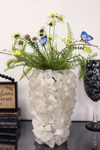 Pillar Quartz Crystal Mineral Stone Rocks Floral Vase Modern Accent Decor 12.5&quot;H - £174.33 GBP