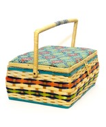 Vintage Sewing Basket Embroidery Fabric Pin Cushion Floral Small Plastic... - £19.39 GBP