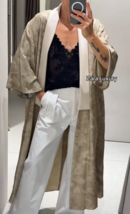ZARA BNWT 2025. BEIGE PRINTED COAT KIMONO SLEEVES VISCOSE 8210/341/450 - $3,932.74 MXN