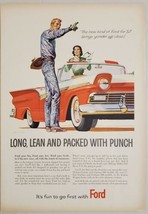 1957 Print Ad Ford Galaxie 500 Convertible Tall,Lean Cowboy Gives Lady Direction - £15.39 GBP