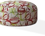 24&quot; White Red And Green Cotton Round Abstract Pouf Ottoman - $231.99