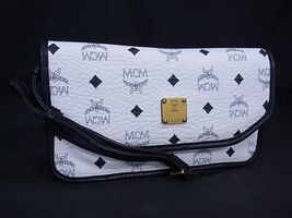 MCM Visetos Monogram Shoulder Bag Crossbody Leather White x Navy Authentic - $5,100.28 MXN