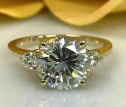 3Ct Rundschliff Solitaire MOISSANITE Ring Verlobung 14K Gelbgold Beschic... - $65.02