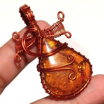 Baltic Amber Ethnic Wire Wrapped Handcrafted Copper Jewelry Pendant 2.2&quot; SA 1367 - £3.94 GBP