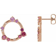 Pink Multi-Gemstone and Diamond Circle Earrings in 14k Rose Gold - £764.28 GBP