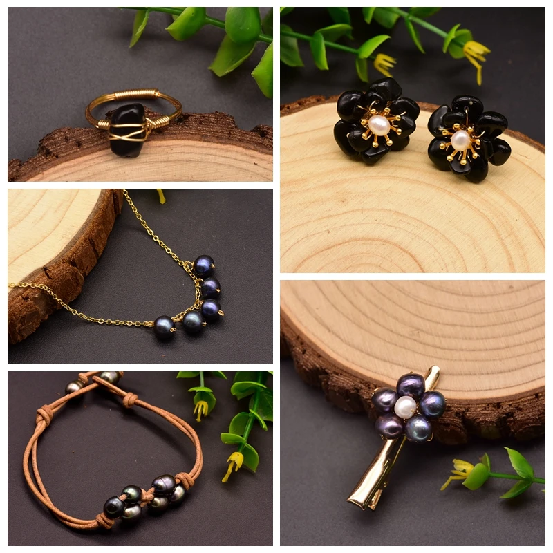 Black Onyx Natural Freshwater Pearls Plant Flowers Ring Earrings Bracelet For Wo - £55.64 GBP