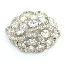 WEISS vintage oval rhinestone brooch - big 2.25&quot; sparkling silver-tone p... - £47.19 GBP