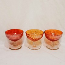 Lot of 3 Iridescent Marigold Orange Carnival Glass Footed Sherbet Cup Dish 3&quot; - $24.74