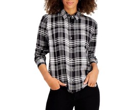 Style &amp; Co Womens Petite Large Oslo Black Plaid Button Up Utility Shirt NWT AI67 - £18.88 GBP