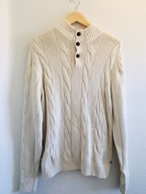 Chaps Sweater Pullover Mens Size L Tan Knit Mock Neck Button EUC - £22.35 GBP