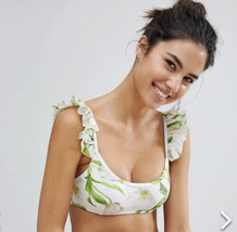 asos NWT riviera Green White floral crop frill bikini top size 0 O2 - $23.08