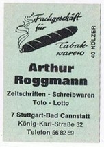 Matchbox Label Germany Arthur Roggmann Tobacco Confectionary Stuttgart - £0.78 GBP