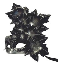 Black Silver Leaf Cascade Mask Masquerade Prom Mardi Gras - £16.32 GBP