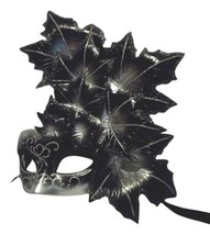 Black Silver Leaf Cascade Mask Masquerade Prom Mardi Gras - £14.89 GBP