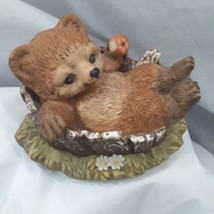 Homeco Masterpiece Porcelain 1986 Bear Cub In Tree Bark Eating Apple Figurine - £6.77 GBP