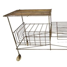 Vtg MCM Metal Hi Fi Record Album Rack Rolling Cart Wire Stereo Stand LP Storage - £189.78 GBP