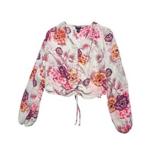 Rue21 Shirt Womens Medium Floral Blouse Crop Pullover Crinkle Puff Sleev... - £12.89 GBP