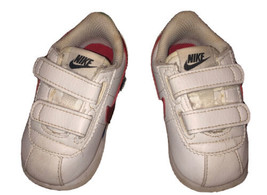 Nike unisex babysize 4C white leather with red logo Swoosh hook &amp; loop sneakers - £12.42 GBP