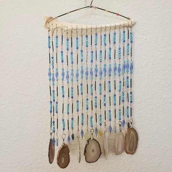 Windchime wall deco on Caribou leg bone, with Agate slices - $59.00