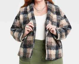 Womens Faux Fur Coatigan Sweater Coat Jacket Knox Rose Black Plaid Plus Size XL - £19.08 GBP