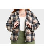 Womens Faux Fur Coatigan Sweater Coat Jacket Knox Rose Black Plaid Plus ... - $33.18 CAD