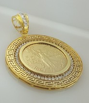 50 Pesos Moneda Mexican Round Simulated Diamond Pendant 14K Yellow Gold Plated - £210.19 GBP