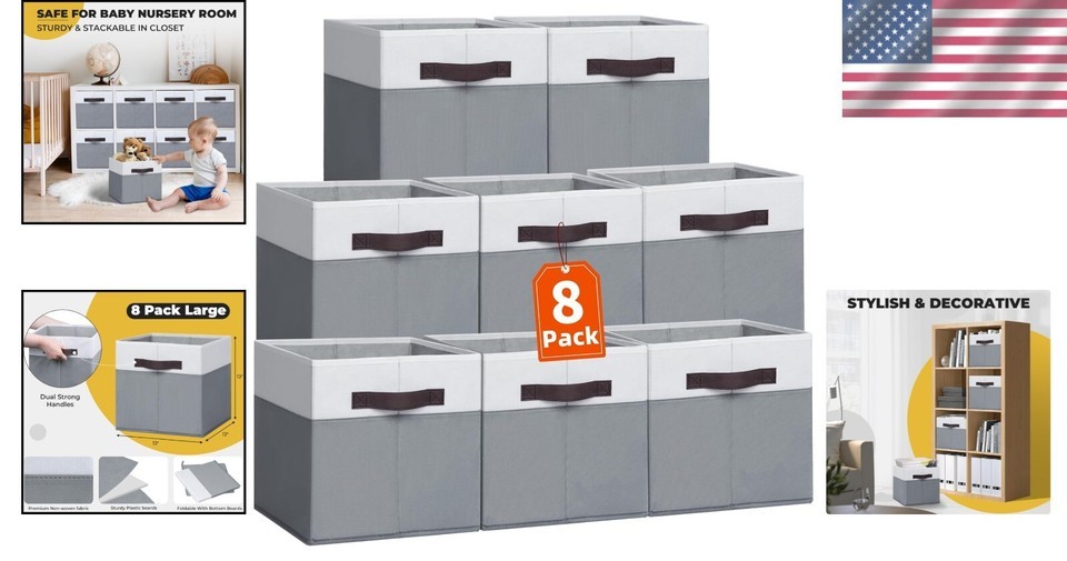 Stylish 8-Pack 13x13 Fabric Storage Bins with Handles for Home Décor & Storage Item image 2