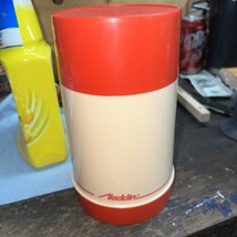 Vintage Aladdin Wide Mouth Thermos Pint Size Red &amp; Tan Very Nice Condition - £11.98 GBP