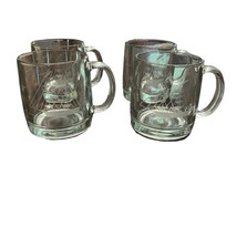4 Clear Glass Mugs Cups Drink Etched Sailboat Nautical Handblown Handle Vintage - £38.76 GBP