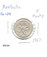 Australia 5 Cents, 1967, copper-nickel, KM 64 Queen Elizabeth II - $19.00 MXN