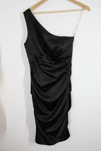 Rubber Ducky S Black Bodycon Ruched Gathered Satin One Shoulder Dress - £20.91 GBP