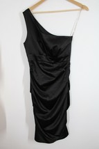 Rubber Ducky S Black Bodycon Ruched Gathered Satin One Shoulder Dress - £20.95 GBP