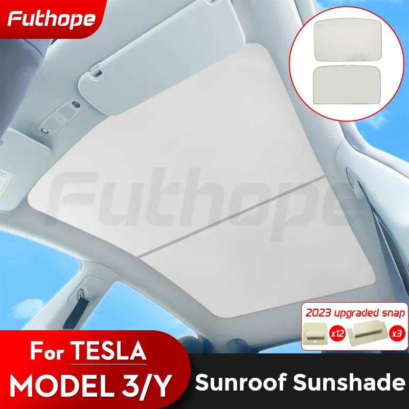 Uthope upgrade ice cloth buckle sun shades glass roof sunshade for tesla model 3 y 2021 thumb200