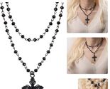 Gothic Black Bead Cross Choker - Adjustable Layered Necklace for All Occ... - $37.57