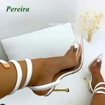 Transparent Pvc Wrap Sandals Pointed Toe Thin Heels Sandals White Black Strappy  - £79.11 GBP