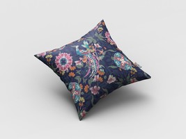 18&quot; Navy Pink Peacock Indoor Outdoor Throw Pillow - £49.35 GBP
