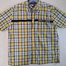 Tommy Hilfiger Mens Button Up Shirt Gray Yellow Plaid Short Sleeve Size XL - £12.37 GBP